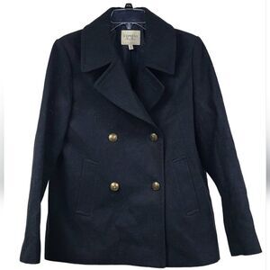 Express Black Wool Peacoat Double Breasted Classic Overcoat Heavy Winter Coat